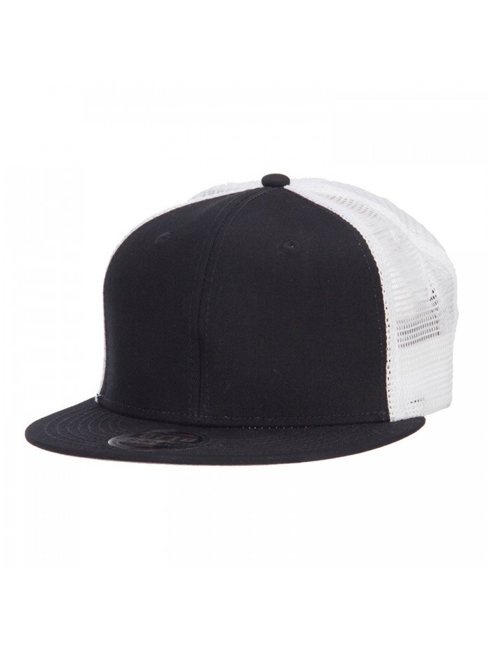 Mesh Premium Snapback Flat Bill Cap - White Black - CF11M6KFPKT