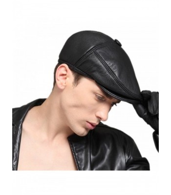Kenmont Winter Men Goat Skin Real Leather Earflap Cabbie Newsboy Visor Hat Ivy Cap - C311MIQFM8L