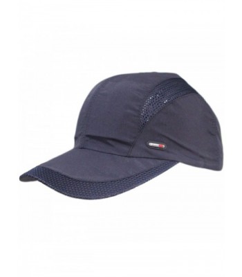 Men's Quick-dry Sports Big Brim UV Protect Peaked Mesh Taffeta Baseball Hat Cap - Navy - CE11Z3967L1