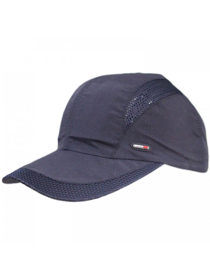 Men's Quick-dry Sports Big Brim UV Protect Peaked Mesh Taffeta Baseball Hat Cap - Navy - CE11Z3967L1