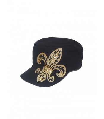 Gold Fleur De Lis Studded Flattop Black Hat - CV11MCO3FDN