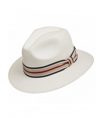 Ultrafino Trilby Straw Fedora Panama Hat ALL SIZES - White With Stripped Hatband - CP12FYIPGPX