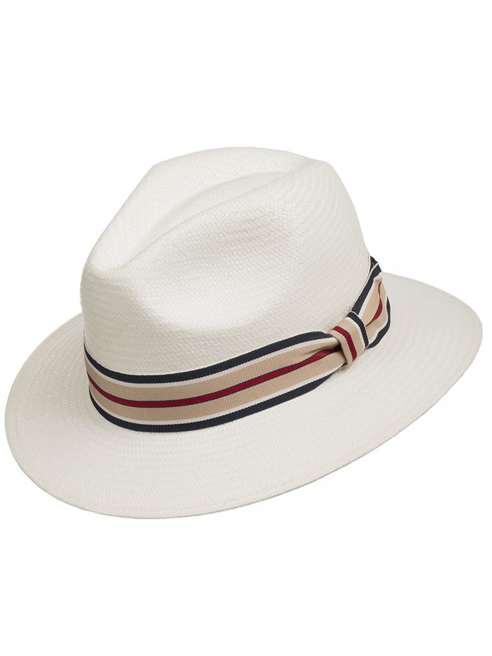 Ultrafino Trilby Straw Fedora Panama Hat ALL SIZES - White With Stripped Hatband - CP12FYIPGPX