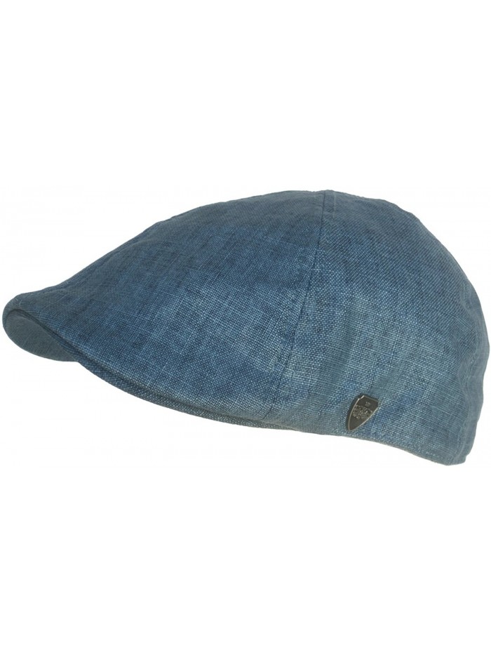 100% Linen Summer Pub Hat 6 Panel Duck Bill Scally Cap - Blue - CE11W4ZR96J