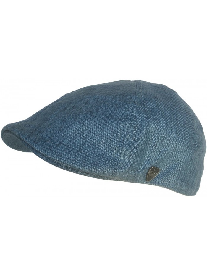 100% Linen Summer Pub Hat 6 Panel Duck Bill Scally Cap - Blue - CE11W4ZR96J