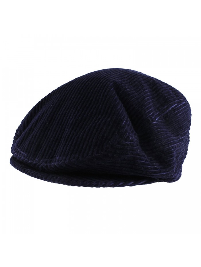 Morehats 100% Cotton Velvet Corduroy Newsboy Cap Gatsby Golf Hat - Navy - CI11RVSOAO7