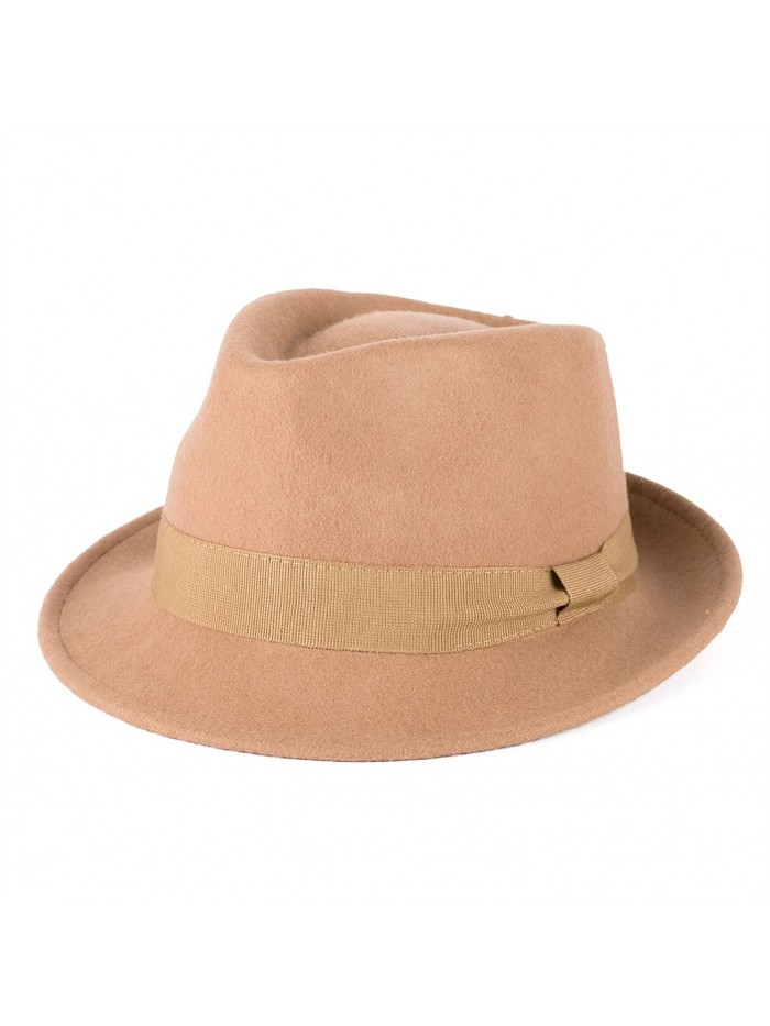 100% Wool Trilby Hat With Grosgrain Band Handmade In Italy - Beige - CO12EW85A4R