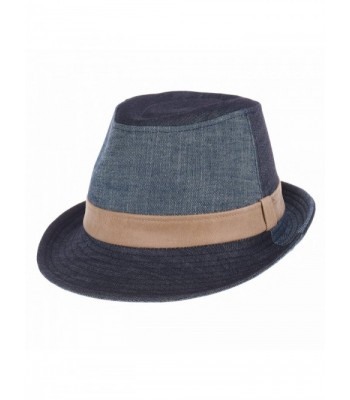 WITHMOONS Denim Cotton Fedora Hat With Faux Leather Band LD3279 - Blue - CH12EVL6M7F