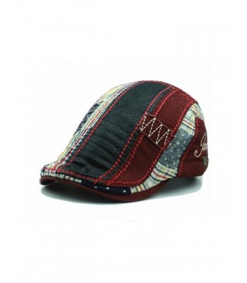 Multicolored Plaid Patchwork Cotton Flat Cap Cabbie Hat Newsboy Ivy Cap - Red - C412NAXYRRI