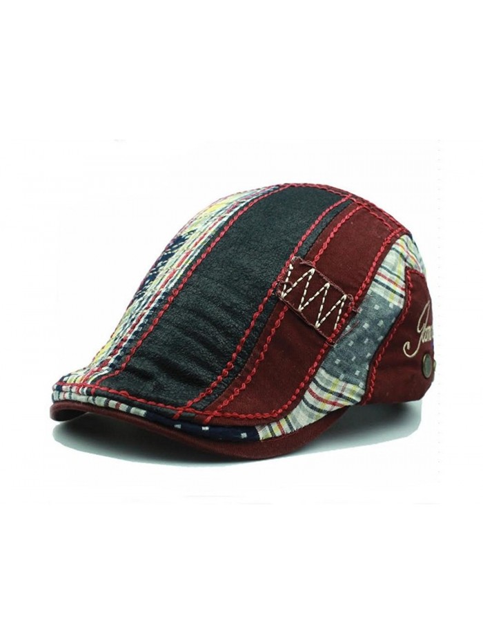 Multicolored Plaid Patchwork Cotton Flat Cap Cabbie Hat Newsboy Ivy Cap - Red - C412NAXYRRI
