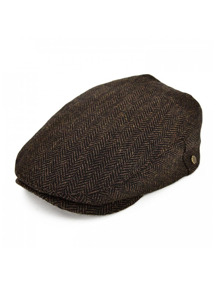 VOBOOM Wool Tweed Flat Cap Herringbone Newsboy caps Cabbie hat - Coffee - C1183KR2LE2