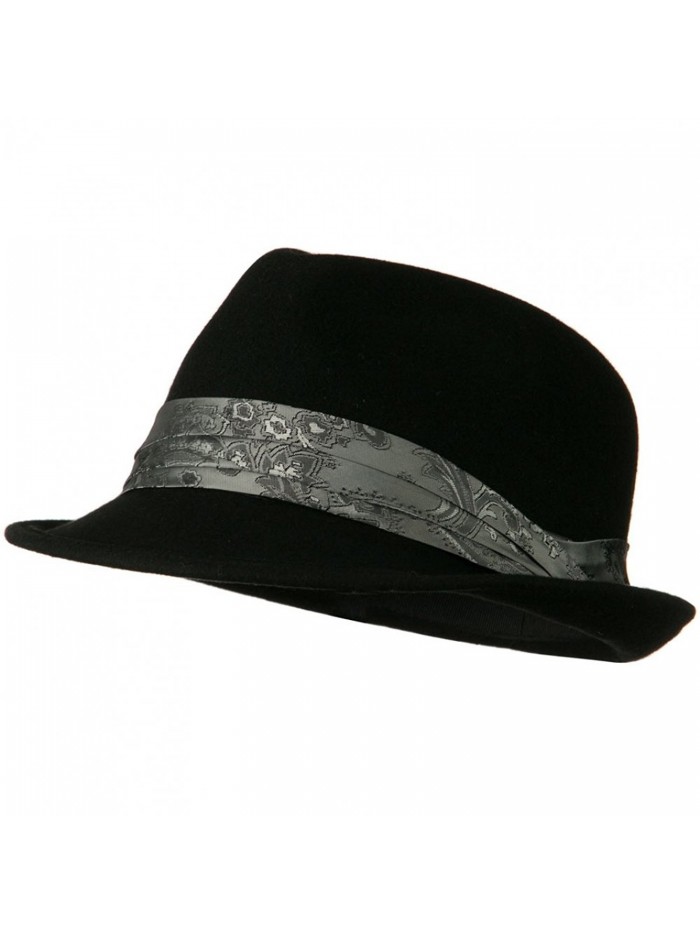 Wool Felt Fedora Hat with Satin Band - Black W18S41D - C111BKA2R2T