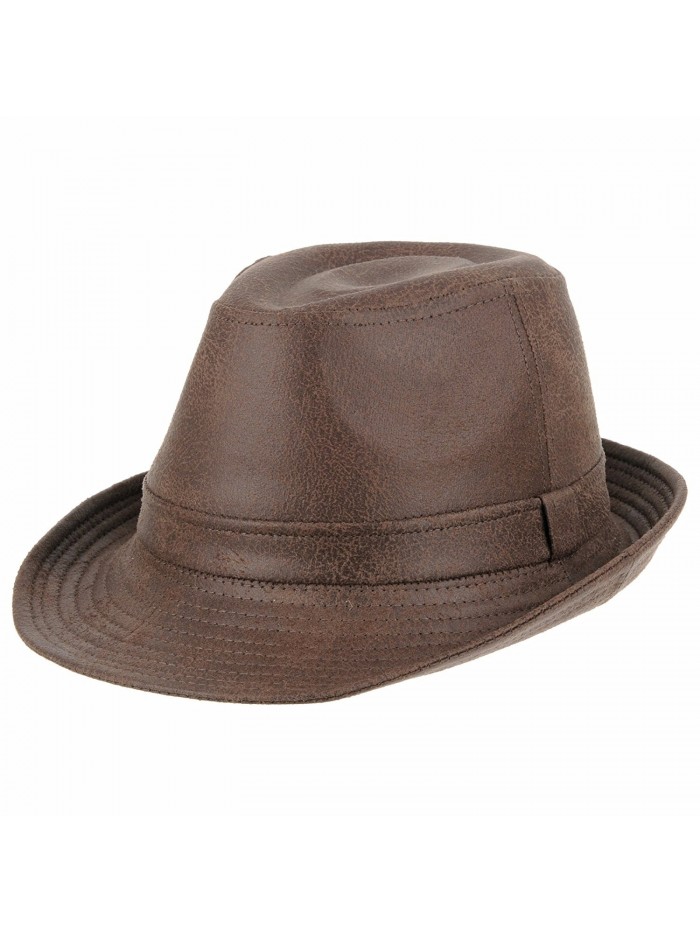 WITHMOONS Indiana Jones Faux Leather Fedora Hat LD3278 - Brown - CK12EVL6SS3