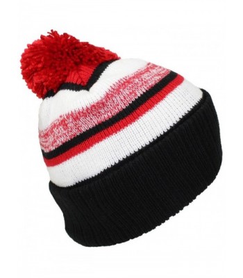 Best Winter Hats Quality Striped Variegated Cuffed Beanie W/Pom (L/XL) - Black/Red/White - C3186RNMCE0