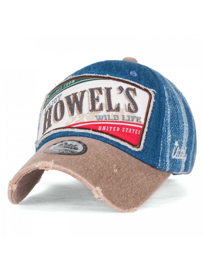 ililily Howel's Distressed Vintage Washed Cotton Denim Baseball Cap Trucker Hat - Middle Blue - CM17YIOIG0Q