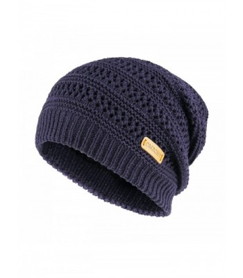 OMECHY Unisex Slouchy Beanie Hats Winter Warm Knit Skull Fleece Ski Cap 4 Color - Navy - CX187UY0703