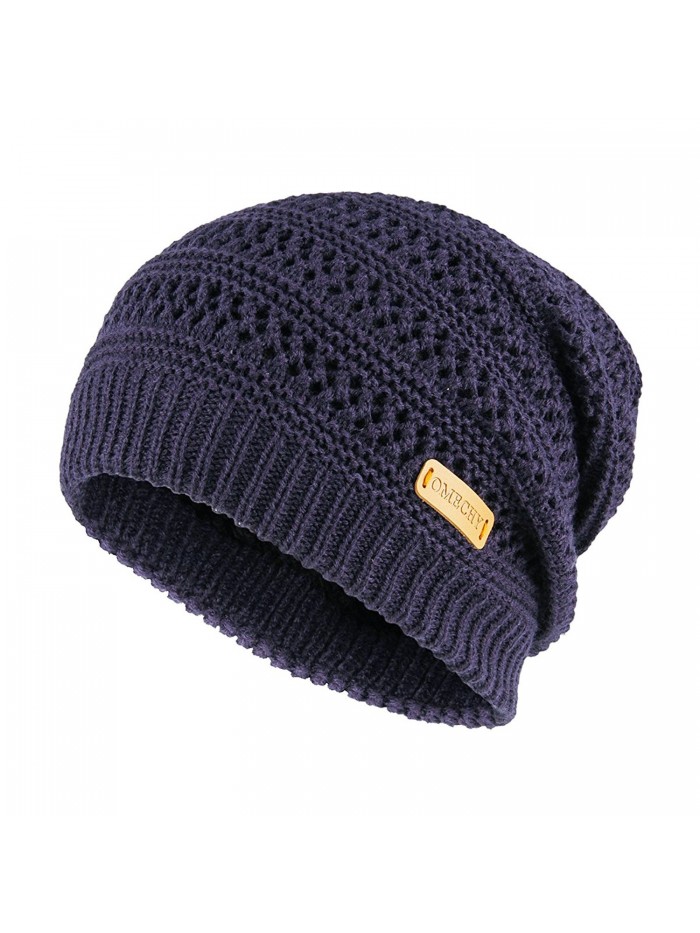 OMECHY Unisex Slouchy Beanie Hats Winter Warm Knit Skull Fleece Ski Cap 4 Color - Navy - CX187UY0703