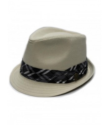 City Hunter Pmt580 Pin Stripe with Plaid Band Fedora (4 Colors) - Khaki - CL11CV36VSV