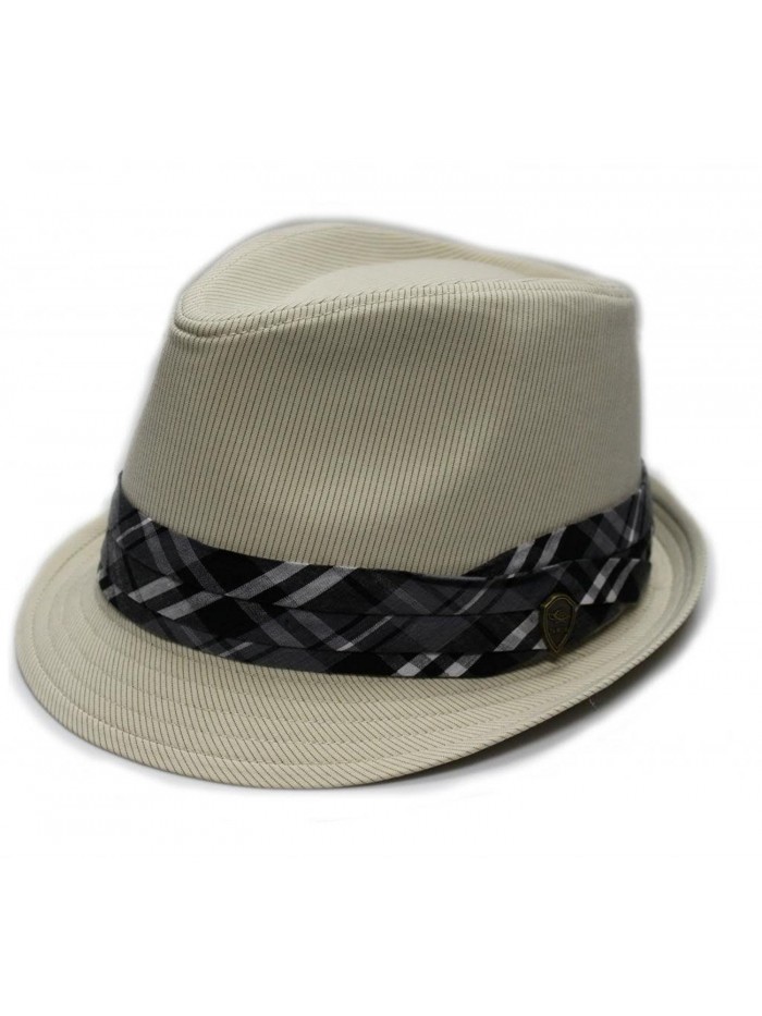 City Hunter Pmt580 Pin Stripe with Plaid Band Fedora (4 Colors) - Khaki - CL11CV36VSV