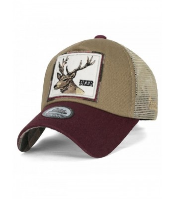 ililily Wolf Deer Animal Square Patch Casual Mesh Baseball Cap Trucker Hat - Burgundy - C81825CTCK5