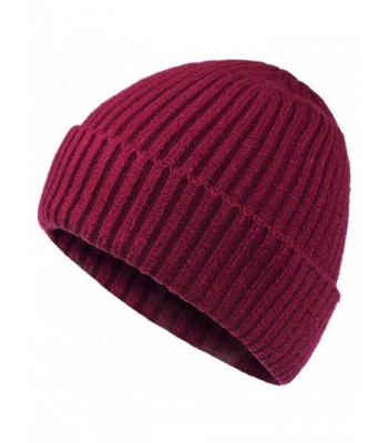 Oryer Mens Baggy Winter Knitting Skull Cap Wool Warm Slouchy Beanie Hat - Black - Wine - CD184RNUHDM