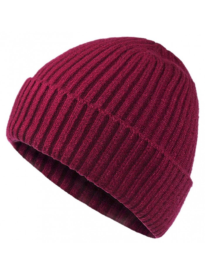 Oryer Mens Baggy Winter Knitting Skull Cap Wool Warm Slouchy Beanie Hat - Black - Wine - CD184RNUHDM