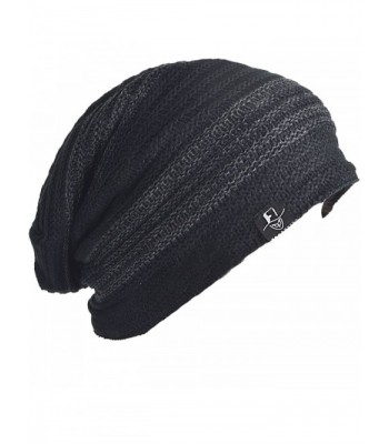 FORBUSITE Men Slouchy Oversize Winter Beanie Casual Skully Cap - Dark Grey With Black - CL12N0KLMRT