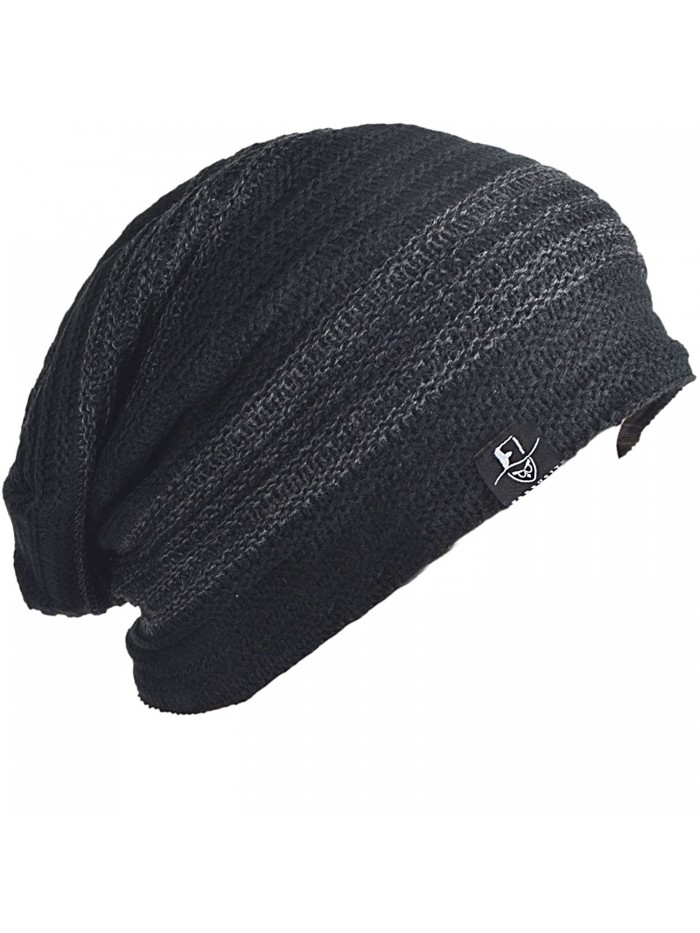 FORBUSITE Men Slouchy Oversize Winter Beanie Casual Skully Cap - Dark Grey With Black - CL12N0KLMRT