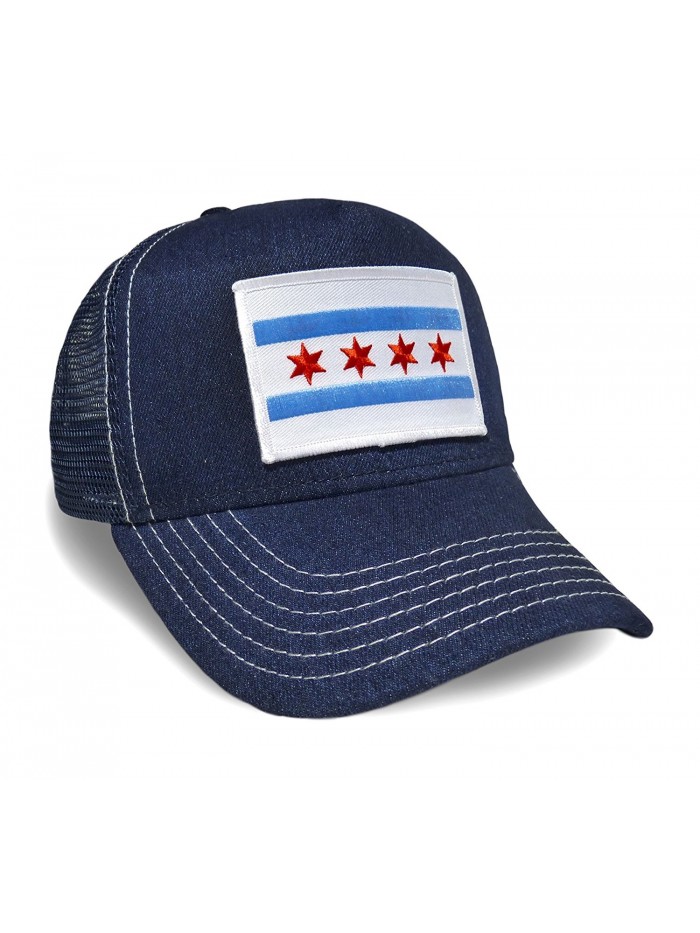 Strange Cargo Chicago Flag Denim Contrast Stitch Baseball Cap Hat - CA12O8PEBUL