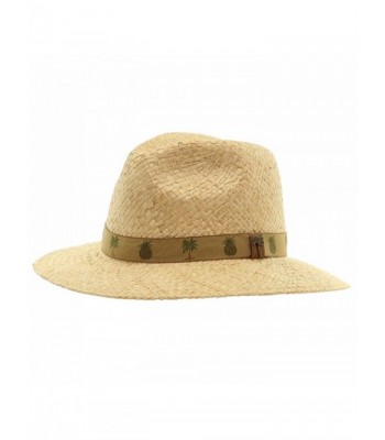 Scala Men's Natural Raffia With Palm Tree/Pineapple Trim Safari Hat - CU12FYH8ZHP