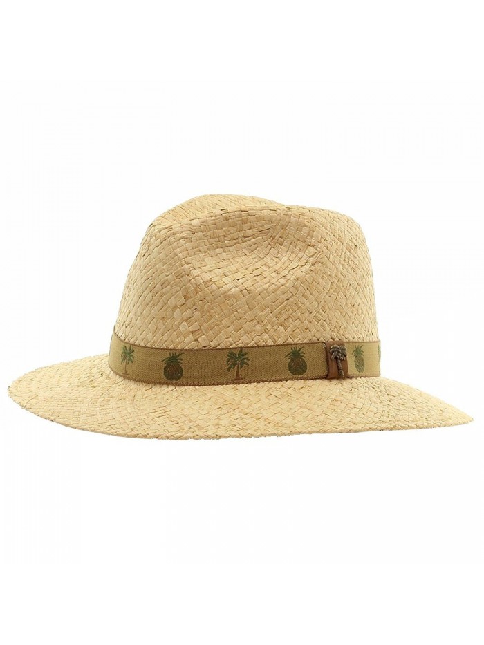 Scala Men's Natural Raffia With Palm Tree/Pineapple Trim Safari Hat - CU12FYH8ZHP