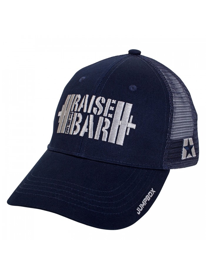 Raise the Bar Barbell Weightlifting - Blue - Curved Bill Snapback Trucker Hat - C212NUQ8MNY