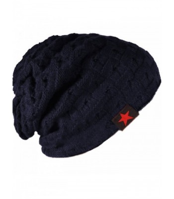MiYang Winter Men's Stylish Hollow Star Warm Knit Cap Slouchy Beanie Hat - Navy - CL120J3A1MF