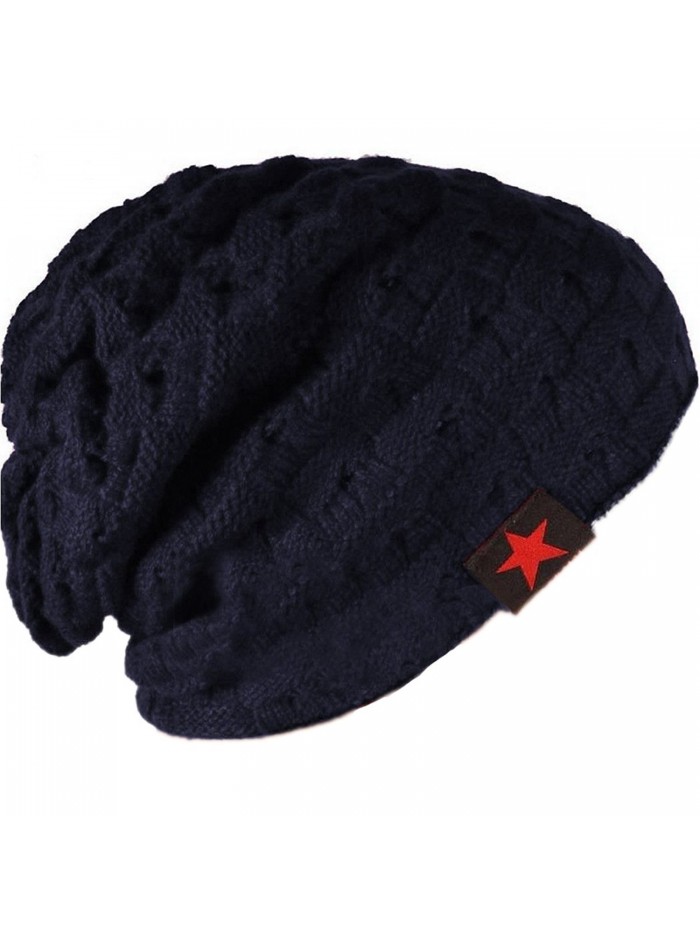 MiYang Winter Men's Stylish Hollow Star Warm Knit Cap Slouchy Beanie Hat - Navy - CL120J3A1MF