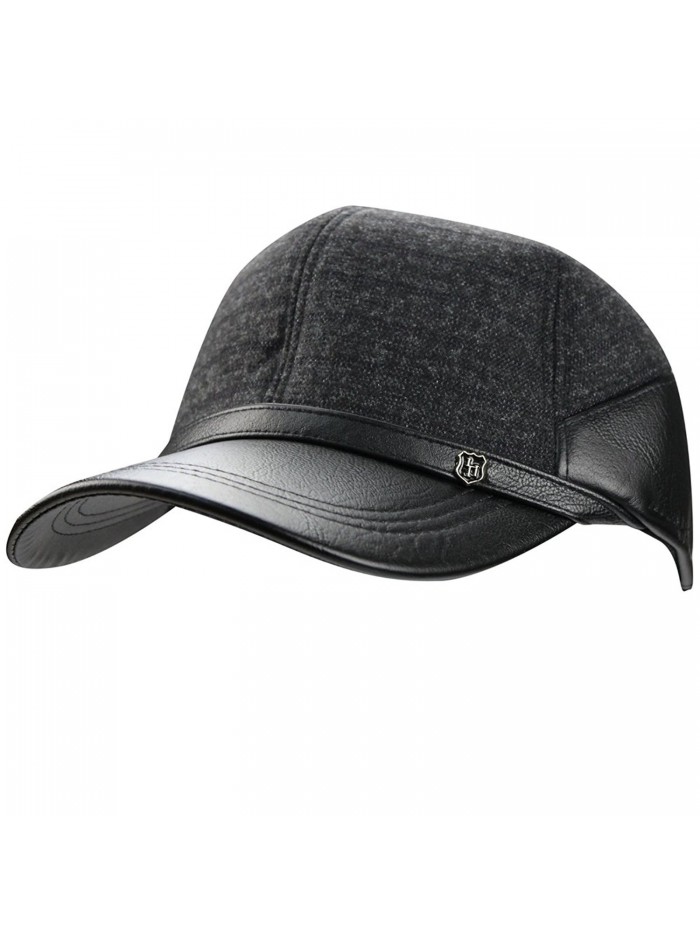 eYourlife2012 Men's Fall Winter Warm Woolen Peaked Baseball Cap Hat With Earmuffs Ear Flap - Black - CQ126JR4CET