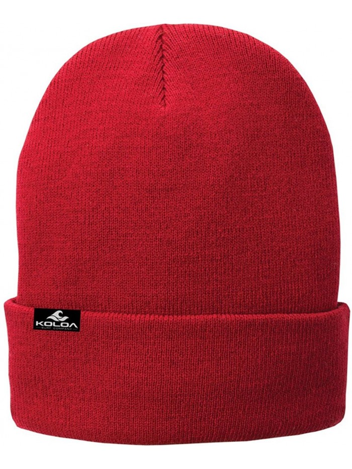 Koloa Surf Soft & Cozy Fleece Lined Fold Beanies in 12 Colors - Athletic Red - CG128VOJUQD