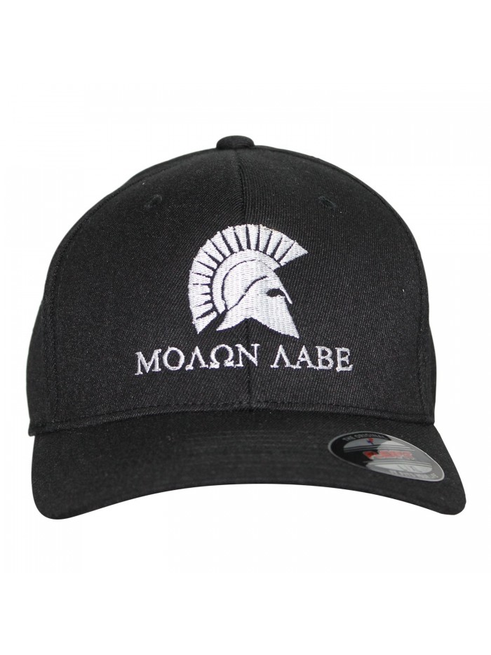 Bang Bang Apparel Men's 'Molon Labe' Embroidered Flexfit Baseball Cap - Black With White Stitching - CD184EZOE2O