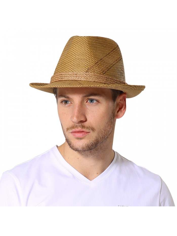 Sedancasesa Fedora Paper Straw Hat Short Brim Panama Hats Unisex Trilby Gangster - Green - CN186RC5CQC