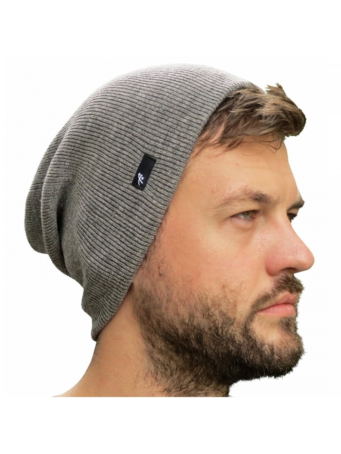 Slouch Beanie Hat for Men (Skull Cap) with Bonus Keychain (Many Colors) - Light Grey - CZ12NDVH5F2