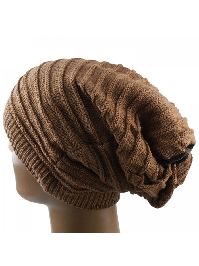 Samtree Unisex Slouchy Beanie Hat Stripe Knit Cap Loop Scarf Neckerchief Dreadlocks - 013-brown - CP129TC7HNJ