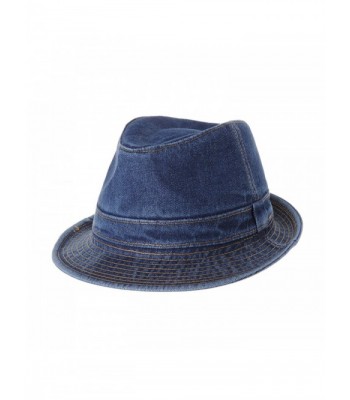 WITHMOONS Denim Fedora Hat Plain Stitch Washed Short Brim DW6646 - Blue - C1182ZLG2G7