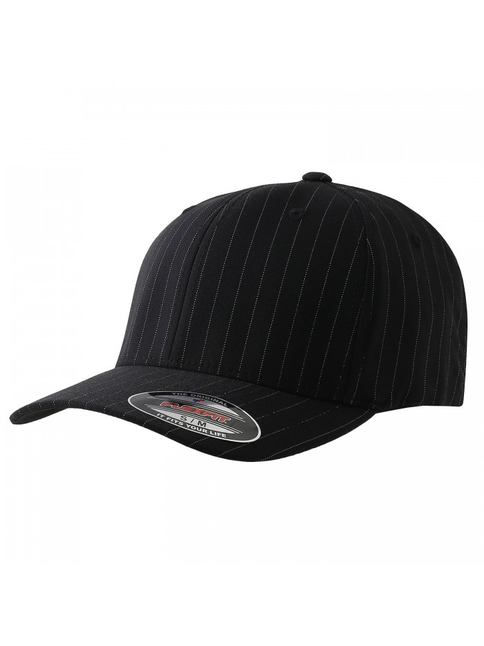 Original Flexfit Pinstripe Baseball Blank Cap HAT Fitted Flex Fit 6195P - Black/White - CD11LP9TG9N
