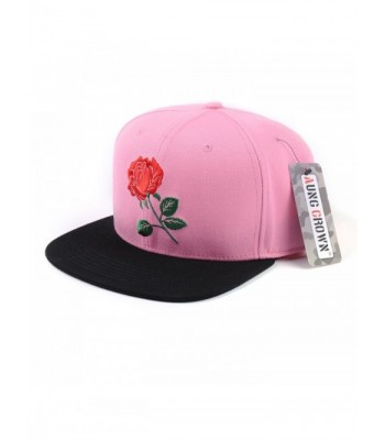 AUNG CROWN Rose Flat Bill Snapback Hats Embroidered Women Men Adjustable Baseball Caps - Pink - C712MOJL14F