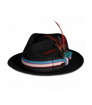 City Hunter Pmw89 Pmoa Wool Felt Fedora with Multi Feather Trim ( 3 Colors ) - Black - C111G0J7C8P