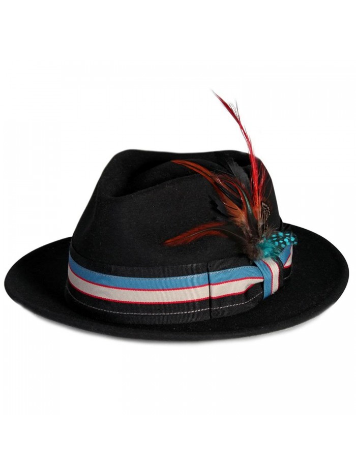 City Hunter Pmw89 Pmoa Wool Felt Fedora with Multi Feather Trim ( 3 Colors ) - Black - C111G0J7C8P