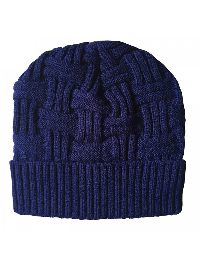 ZAONE Mens Winter Knitting Warm Hat Daily Slouchy Wool Beanie Skull Cap - Dark Blue - CI186IC0U50