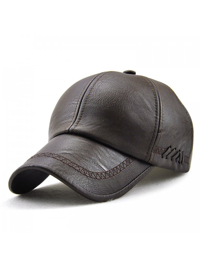 PU Leather Baseball Cap Casquette Flat Hat European and American Retro Style For Men - Dark Coffee_1 - C5187Q8OK70
