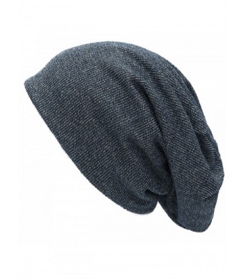 THE HAT DEPOT Unisex Heather Tweed/Solid Fleece Lined Slouchy Long Beanie Warm Hat - Navy - CP186ONK0RM