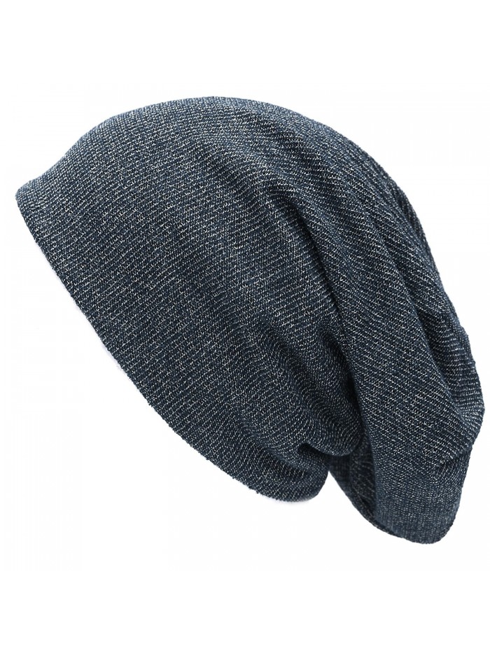 THE HAT DEPOT Unisex Heather Tweed/Solid Fleece Lined Slouchy Long Beanie Warm Hat - Navy - CP186ONK0RM