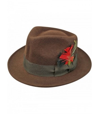 Luxury Divas Wide Brim Structured Fedora With Feather Hat Band - Brown - CB115SSFEDT